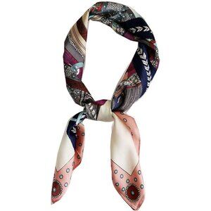 Silk Feel 01 Pink Edge Satin Square Head Scarf for Women Medium 28 Inch